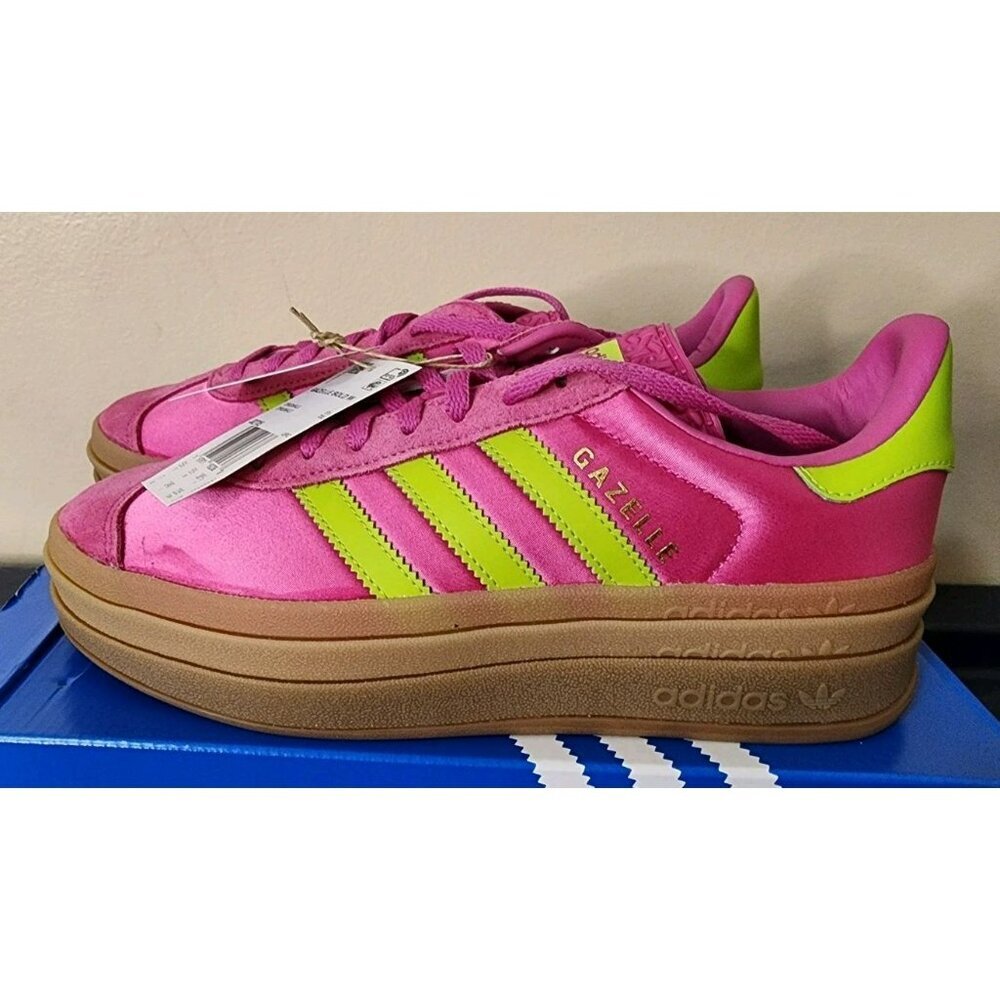 NIB Size 7 - Adidas Originals Gazelle Bold Lucid Fuchsia Solar Slime Satin Suede - Picture 5 of 10